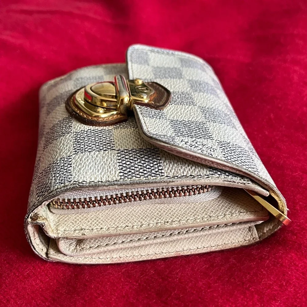 Louis Vuitton Damier Azur Eugenie Wallet Trifold Push Lock White N61732